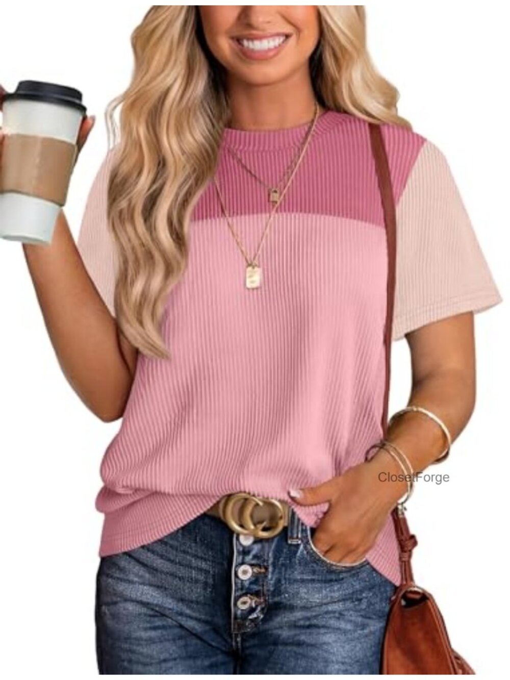 Women's Pull-On Casual Knit Tee Short Sleeve Lightweight Stretchy Round Neck